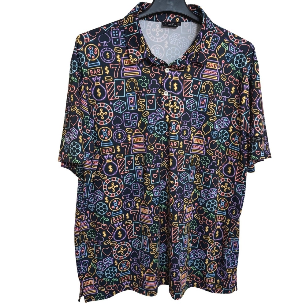 Sunday Swagger Polo Shirt Mens 2XL Casino Vegas Gamblers Golf All over Print